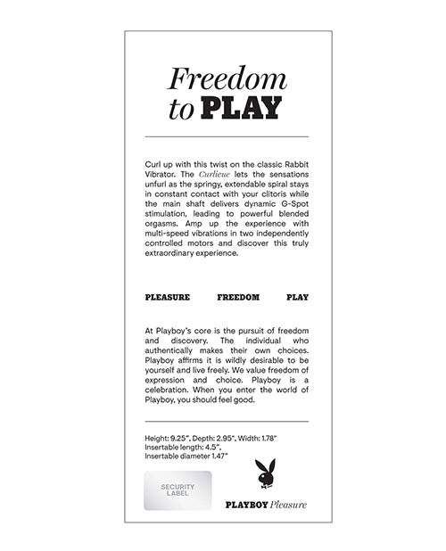 Playboy Pleasure Curlicue Rabbit Vibrator Description on back of Box.