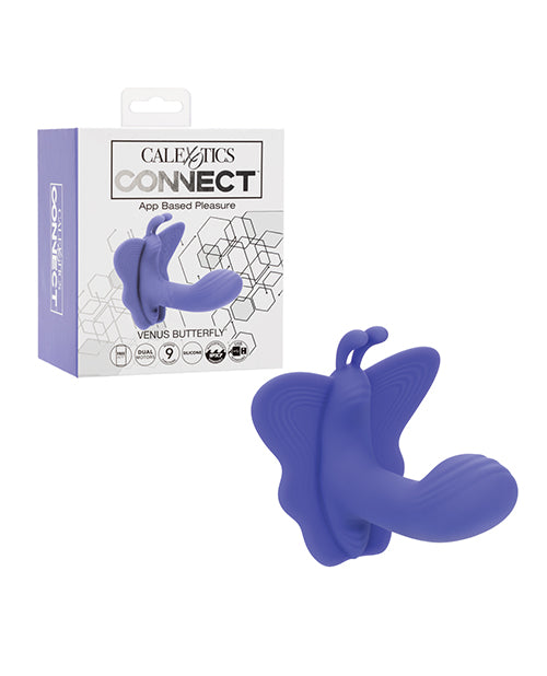 CalExotics Connect Venus Butterfly: Pink silicone dual-motor stimulator with butterfly-shaped design.