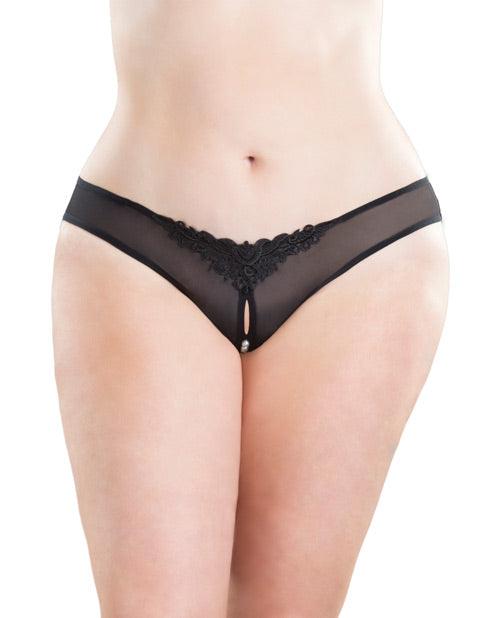 Crotchless Thong W-pearls Black