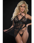 Lace Halter Babydoll W-high Waist Strappy Panty Blackout O-s - Realvibes