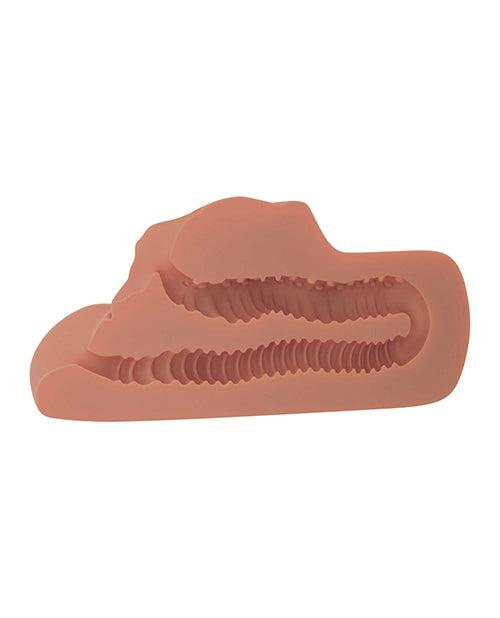 Pdx Plus Perfect Pussy Double Stroker - Tan - Lifelike double-ended stroker for intense pleasure and realistic sensations.