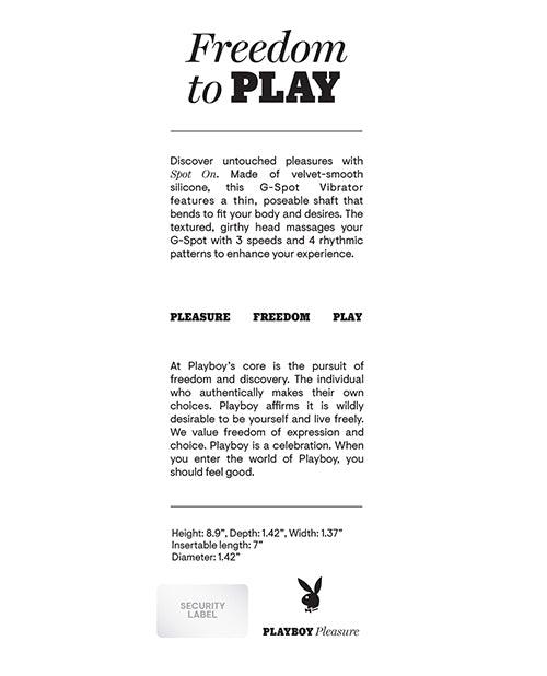 Playboy Pleasure Spot On G-spot Vibrator Back of Box