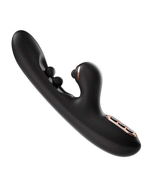 Sleek black Tickler vibrator featuring dual stimulation design with G-spot shaft and clitoral tapper.