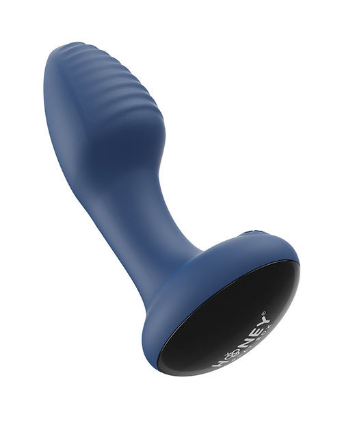 Close-up of blue Frenzy Butt Plug&#39;s silicone texture, showcasing its smooth, body-safe material.