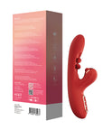 Red Tickler vibrator with curved shaft, twin balls for G-spot stimulation, and external clitoral stimulator.