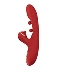 Red Tickler vibrator with curved shaft, twin balls for G-spot stimulation, and external clitoral stimulator.