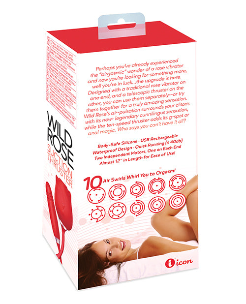 Experience dual pleasure with the Wild Rose & Thruster Vibrator. Combines clitoral suction and penetrative thrills in one device.