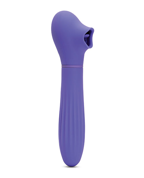 A sleek, purple vibrator with triple-action stimulation.