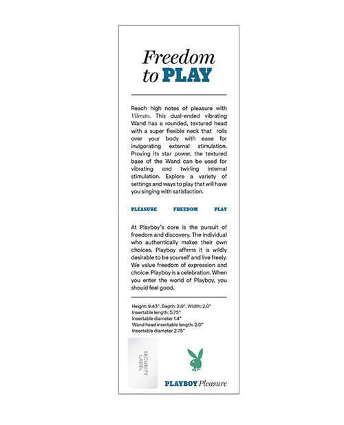 Playboy Pleasure Vibrato Wand Vibrator Description on back of Box