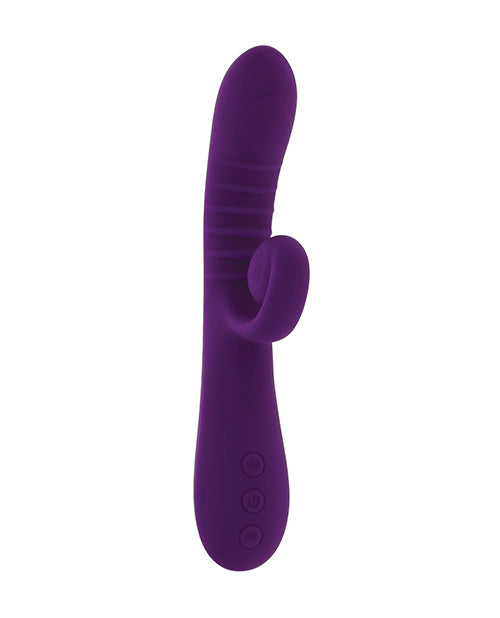 Get ready for a wild ride with the Playboy Pleasure Curlicue Rabbit Vibrator in delicious Acai color