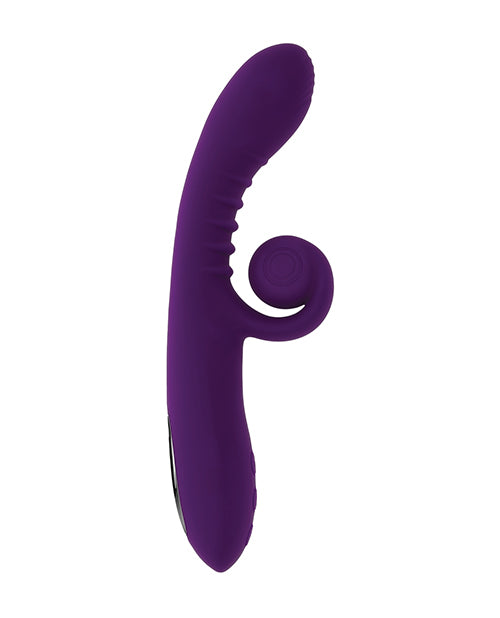 Indulge in pleasure with the vibrant Acai-colored Playboy Pleasure Curlicue Rabbit Vibrator.