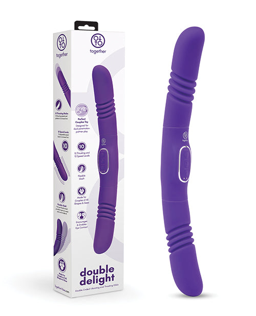 Together Double Delight: Double-ended vibrating and thrusting couples' vibrator with 10 intensity levels. Available at Realvibes.co.