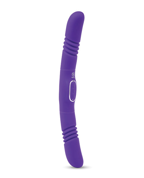 Dual-ended couples' vibrator with 10 vibration modes. Body-safe silicone, ergonomic design. Play Now, Pay Later at Realvibes.co.