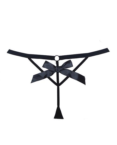 Adore Black Tie Mesh Front W-flounce Open Bow Back Panty Black (One Size) - Realvibes