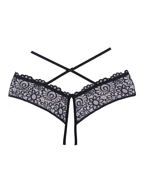 Adore Crayzee Open Panty W/criss Cross Waist Straps & Lace Black O/s - Realvibes