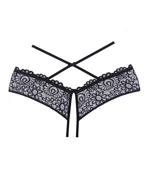 Adore Crayzee Open Panty W/criss Cross Waist Straps & Lace Black O/s - Realvibes