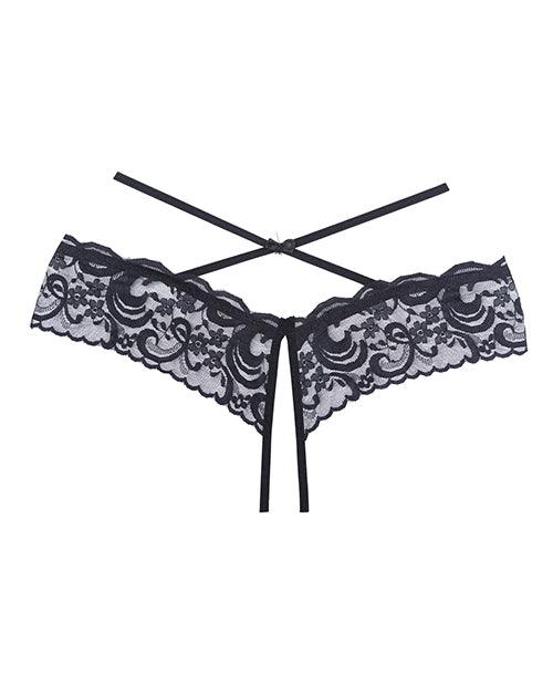 Adore Dare Me Cross Waist Open Lace Panty Black (One-Size) - Realvibes
