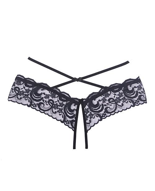 Adore Dare Me Cross Waist Open Lace Panty Black (One-Size) - Realvibes