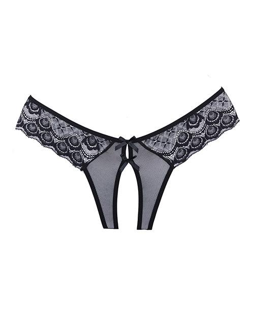 Adore Foreplay Lace & Mesh Front Open Panty Black (One-Size) - Realvibes