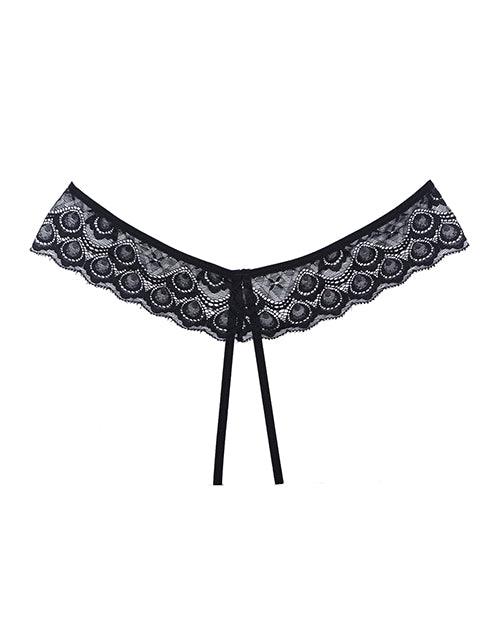 Adore Foreplay Lace & Mesh Front Open Panty Black (One-Size) - Realvibes