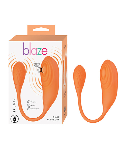 Vibrant orange Nasstoys Blaze Triumph, featuring dual motors and curved design for pleasure.