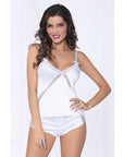 Sexy White Satin Cami W-dot Mesh Trim W-matching Shorts