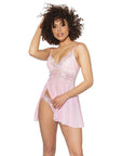 Crystal Pink Babydoll W-lightly Padded Cups & Thong Pink-silver