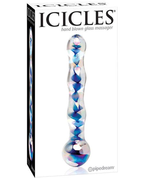 Icicles No. 8 Hand Blown Glass Massager - Clear W-inside Blue Swirls - Realvibes
