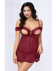 Lace & Mesh Open Cups Babydoll W-fly Away Back & Panty Wine - Realvibes