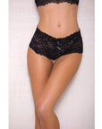 Lace & Pearl Boyshort W-satin Bow Accents Black S-m - Realvibes