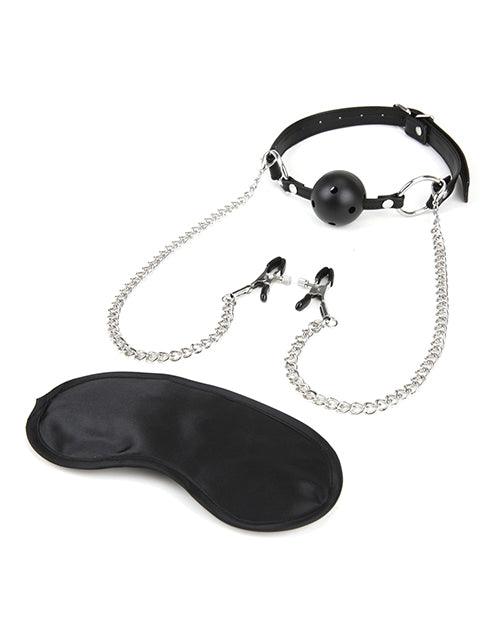 Lux Fetish Breathable Ball Gag W-adjustable Pressure Nipple Clamps - Realvibes