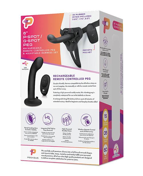 Pegasus 6" Rechargeable P-spot G-spot Peg W-adjustable Harness & Remote Set - Black - Realvibes