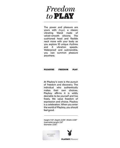 Playboy Pleasure Royal Wand Vibrator - 2 Am Back of Box