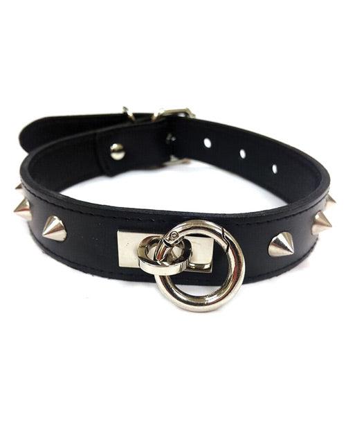 Rouge Leather O Ring Studded Collar - Black - Realvibes