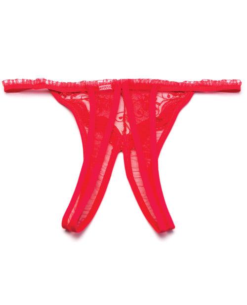 Scalloped Embroidery Crotchless Panty Red O-s - Realvibes