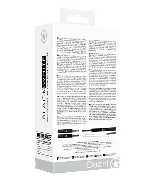 Shots Ouch Black & White Velcro Collar W-leash & Hand Cuffs - Black - Realvibes