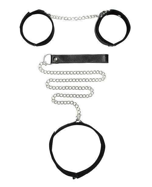 Shots Ouch Black & White Velcro Collar W-leash & Hand Cuffs - Black - Realvibes