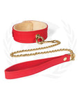 Spartacus Plush Lined Pu Collar & Chained Leash - Red - Realvibes