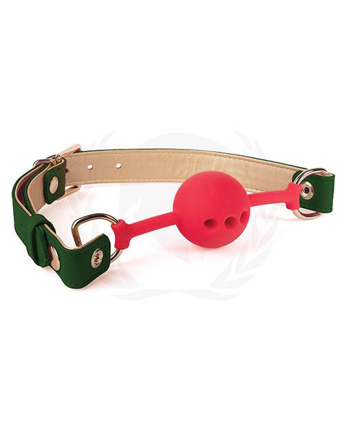 Spartacus Silicone Ball Gag W-green Gold Pu Straps - 46 Mm - Realvibes