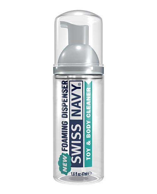 Swiss Navy Toy & Body Foaming Cleaner - 1.6 Oz - Foaming cleaner bottle with Swiss Navy branding. Ideal for sanitizing toys and maintaining hygiene. Travel-friendly size. Available at Realvibes.co.